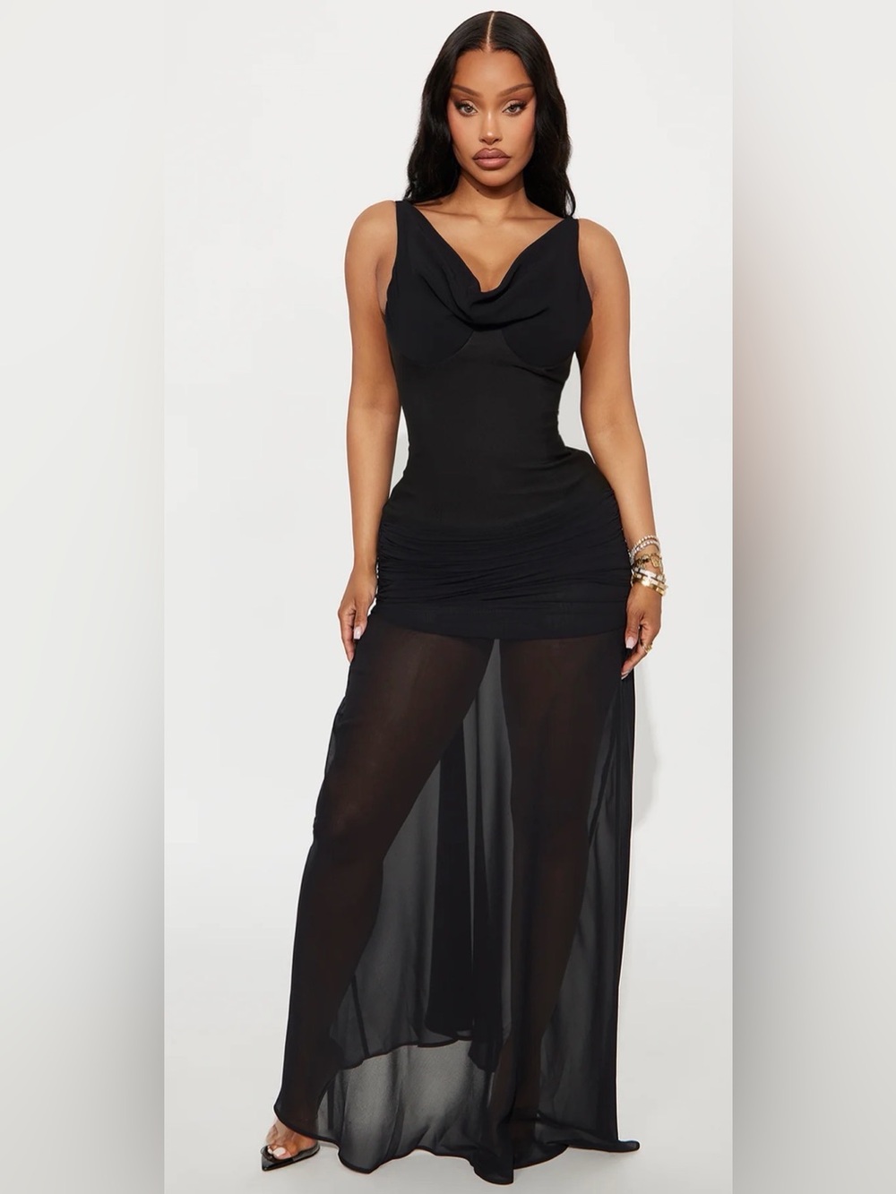 Fashion Nova Black Sheer Maxi Dress